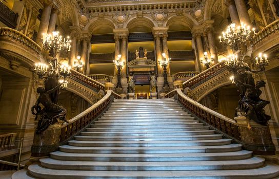 PARIS, FRANCE, MARCH 14, 2017 : interiors, frescoes and architectural details of the palais Garnier, Opera of Paris, march 14, 2017 in Paris, France.