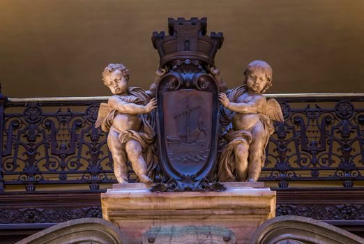 PARIS, FRANCE, MARCH 14, 2017 : interiors, frescoes and architectural details of the palais Garnier, Opera of Paris, march 14, 2017 in Paris, France.