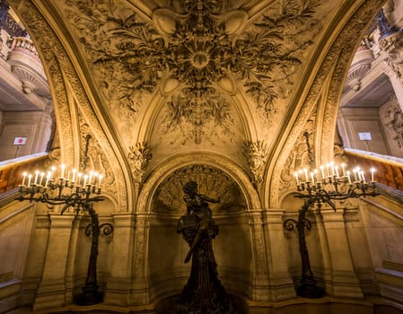 PARIS, FRANCE, MARCH 14, 2017 : interiors, frescoes and architectural details of the palais Garnier, Opera of Paris, march 14, 2017 in Paris, France.