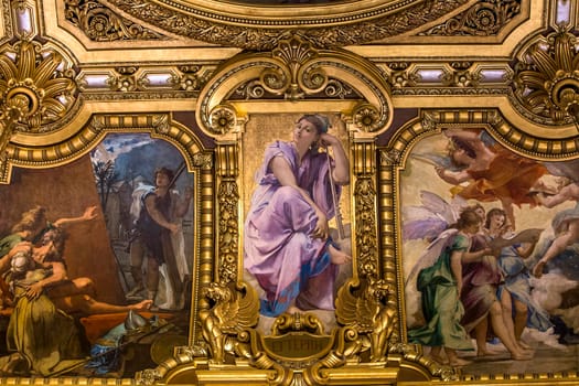 PARIS, FRANCE, MARCH 14, 2017 : interiors, frescoes and architectural details of the palais Garnier, Opera of Paris, march 14, 2017 in Paris, France.