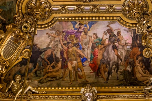 PARIS, FRANCE, MARCH 14, 2017 : interiors, frescoes and architectural details of the palais Garnier, Opera of Paris, march 14, 2017 in Paris, France.