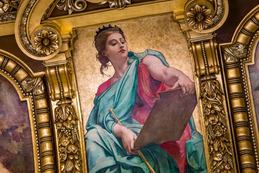 PARIS, FRANCE, MARCH 14, 2017 : interiors, frescoes and architectural details of the palais Garnier, Opera of Paris, march 14, 2017 in Paris, France.