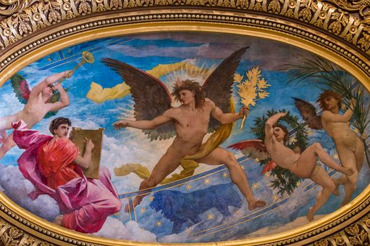 PARIS, FRANCE, MARCH 14, 2017 : interiors, frescoes and architectural details of the palais Garnier, Opera of Paris, march 14, 2017 in Paris, France.