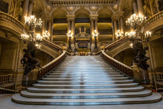 PARIS, FRANCE, MARCH 14, 2017 : interiors, frescoes and architectural details of the palais Garnier, Opera of Paris, march 14, 2017 in Paris, France.