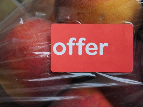 On offer label on packet of fruit