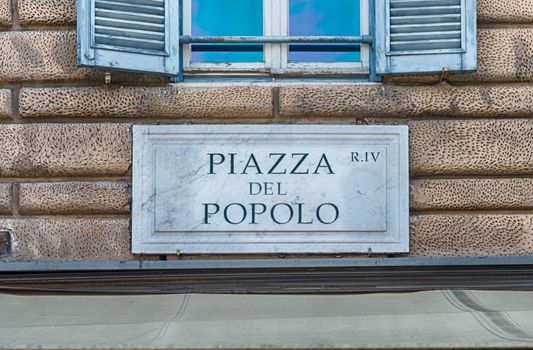 Street sign for Piazza del Popolo, iconic square and landmark in Rome, Italy