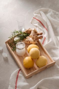 Lemon, ginger, rosemary and rock sugar in cooking and cosmetics