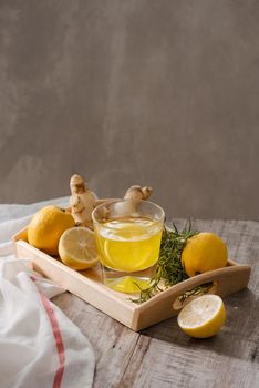 slimming tea with ginger, lemon and vitamins