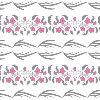 seamless floral folk pattern. slavic european style, bright colors, dark background. decorative flowers and ornaments, symmetric layout for interior or fashion textiles.