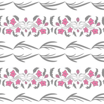 seamless floral folk pattern. slavic european style, bright colors, dark background. decorative flowers and ornaments, symmetric layout for interior or fashion textiles.