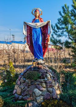 Marinovka village, Ukraine 02.01.2021. Holy Protection Skete of the Holy Dormition Odessa Monastery of the Odessa Diocese of the Ukrainian Orthodox Church on a sunny winter day