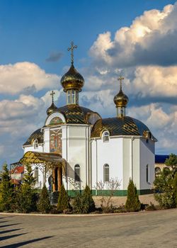 Marinovka village, Ukraine 02.01.2021. Holy Protection Skete of the Holy Dormition Odessa Monastery of the Odessa Diocese of the Ukrainian Orthodox Church on a sunny winter day