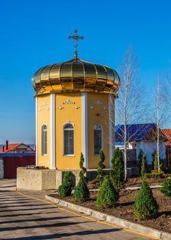 Marinovka village, Ukraine 02.01.2021. Holy Protection Skete of the Holy Dormition Odessa Monastery of the Odessa Diocese of the Ukrainian Orthodox Church on a sunny winter day