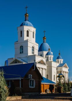 Marinovka village, Ukraine 02.01.2021. Holy Protection Skete of the Holy Dormition Odessa Monastery of the Odessa Diocese of the Ukrainian Orthodox Church on a sunny winter day