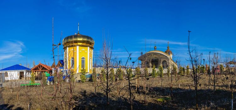 Marinovka village, Ukraine 02.01.2021. Holy Protection Skete of the Holy Dormition Odessa Monastery of the Odessa Diocese of the Ukrainian Orthodox Church on a sunny winter day