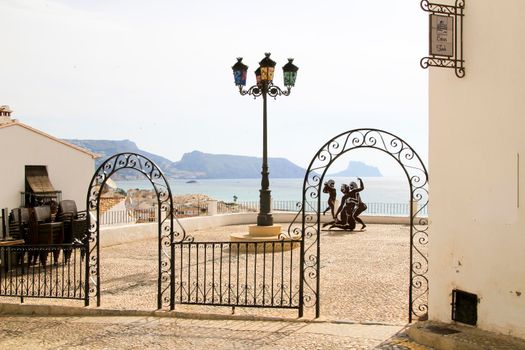 Altea, Alicante, Spain- June 12, 2021: Sculpture called Suite Erotica Grecca by Antoni Miro, exhibited at the Portal Viejo viewpoint in Altea village