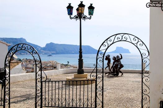 Altea, Alicante, Spain- June 12, 2021: Sculpture called Suite Erotica Grecca by Antoni Miro, exhibited at the Portal Viejo viewpoint in Altea village