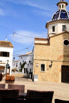Altea, Alicante, Spain- June 12, 2021:The Virgin of the Consol church in Altea square in the morning in summer