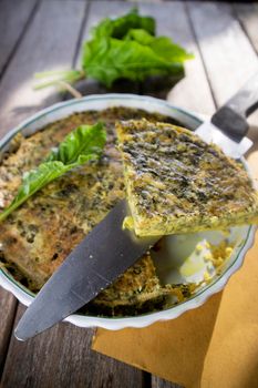Vegan omelette cuisine based on natural ingredients such as chickpea flour and chard