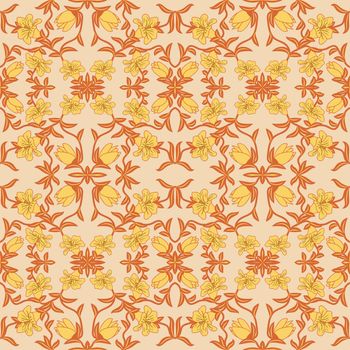 Floral pattern with abstract flowers. Ethnic endless background with ornamental decorative elements with traditional ethnic motives, tribal geometric figures. Print for wrapping, background.  Use for wallpaper, pattern fills, web page background