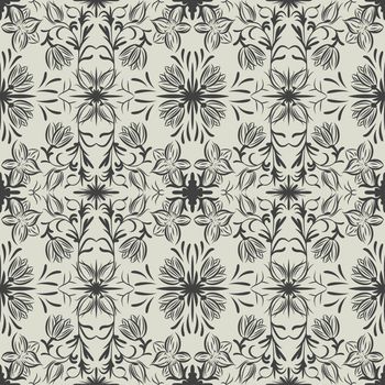 Floral pattern with abstract flowers. Ethnic endless background with ornamental decorative elements with traditional ethnic motives, tribal geometric figures. Print for wrapping, background.  Use for wallpaper, pattern fills, web page background