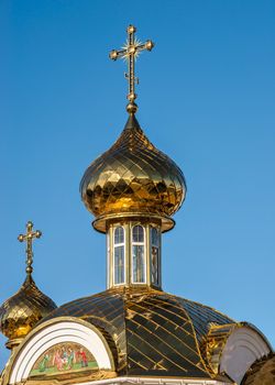 Marinovka village, Ukraine 02.01.2021. Holy Protection Skete of the Holy Dormition Odessa Monastery of the Odessa Diocese of the Ukrainian Orthodox Church on a sunny winter day