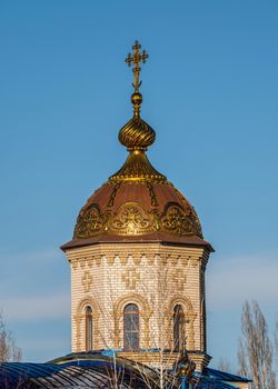 Marinovka village, Ukraine 02.01.2021. Holy Protection Skete of the Holy Dormition Odessa Monastery of the Odessa Diocese of the Ukrainian Orthodox Church on a sunny winter day