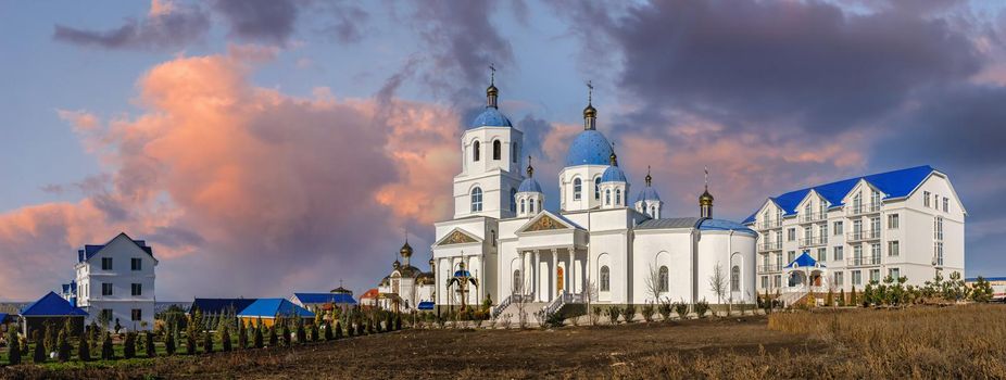 Marinovka village, Ukraine 02.01.2021. Holy Protection Skete of the Holy Dormition Odessa Monastery of the Odessa Diocese of the Ukrainian Orthodox Church on a sunny winter day