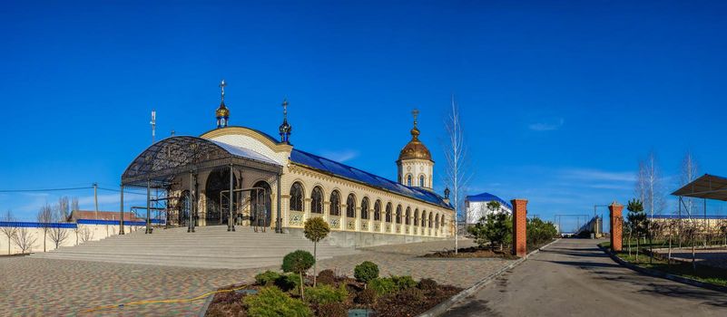 Marinovka village, Ukraine 02.01.2021. Holy Protection Skete of the Holy Dormition Odessa Monastery of the Odessa Diocese of the Ukrainian Orthodox Church on a sunny winter day