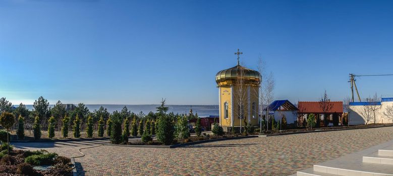 Marinovka village, Ukraine 02.01.2021. Holy Protection Skete of the Holy Dormition Odessa Monastery of the Odessa Diocese of the Ukrainian Orthodox Church on a sunny winter day