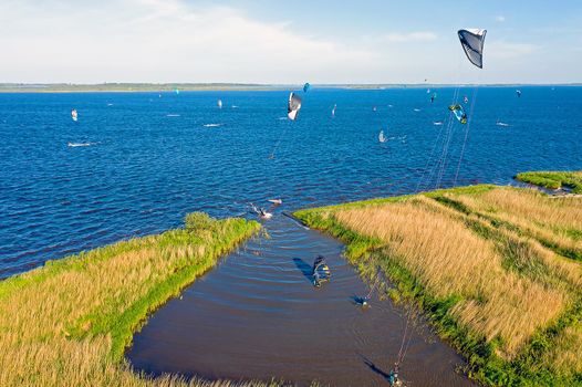 Aerial from watersports on Lauwersmeer in Friesland the Netherlands