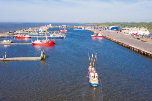 Aerial from the harbor from Lauwersoog in Friesland the Netherlands