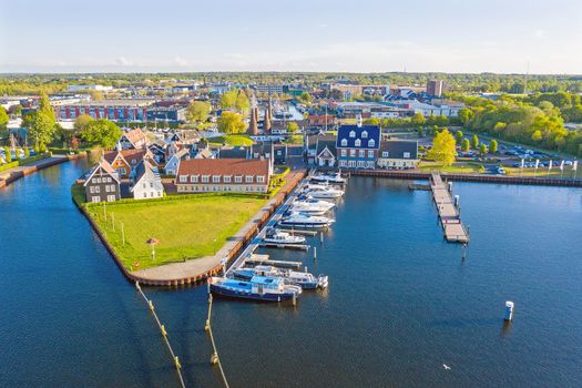 Aerial from the harbor from Huizen in the Netherlands