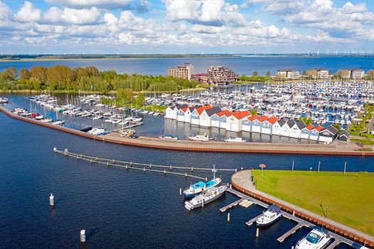 Aerial from the harbor from Huizen in the Netherlands