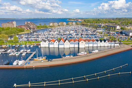 Aerial from the harbor from Huizen in the Netherlands