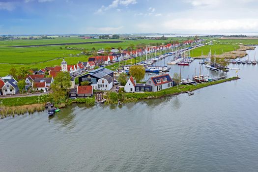 Aerial from the ancient village Durgerdam at the IJsselmeer in the Netherlands