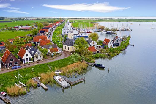 Aerial from the ancient village Durgerdam at the IJsselmeer in the Netherlands