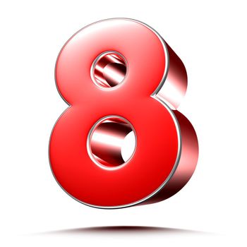 Red numbers 8 on white background 3D rendering with clipping path.