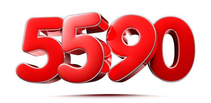 Rounded red numbers 5590 on white background 3D illustration with clipping path