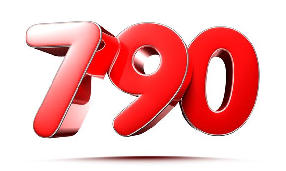 Rounded red numbers 790 on white background 3D illustration with clipping path