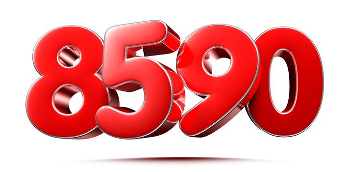 Rounded red numbers 8590 on white background 3D illustration with clipping path
