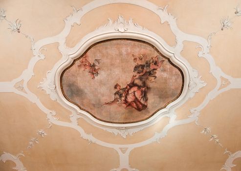 VENICE, ITALY, APRIL 22, 2018 : interiors decor, ceilings and frescoes of Ca'Rezzonico palace, april 22, 2018,  in Venice, italy