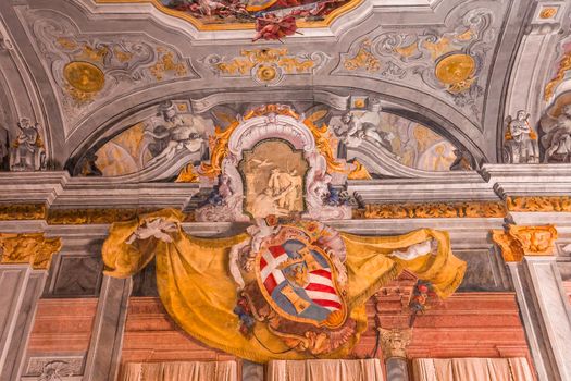 VENICE, ITALY, APRIL 22, 2018 : interiors decor, ceilings and frescoes of Ca'Rezzonico palace, april 22, 2018,  in Venice, italy