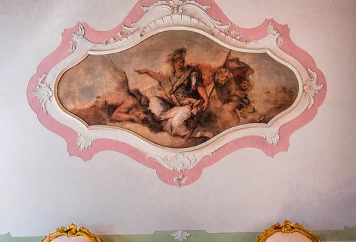 VENICE, ITALY, APRIL 22, 2018 : interiors decor, ceilings and frescoes of Ca'Rezzonico palace, april 22, 2018,  in Venice, italy