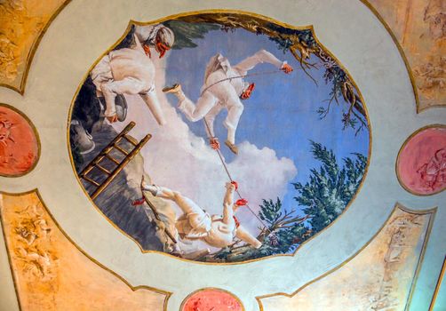 VENICE, ITALY, APRIL 22, 2018 : interiors decor, ceilings and frescoes of Ca'Rezzonico palace, april 22, 2018,  in Venice, italy