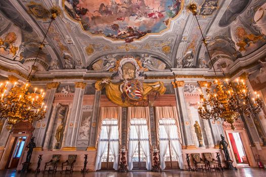 VENICE, ITALY, APRIL 22, 2018 : interiors decor, ceilings and frescoes of Ca'Rezzonico palace, april 22, 2018,  in Venice, italy