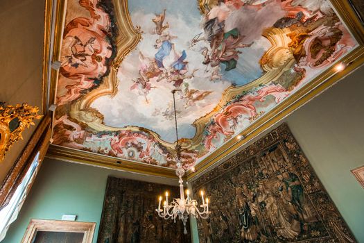 VENICE, ITALY, APRIL 22, 2018 : interiors decor, ceilings and frescoes of Ca'Rezzonico palace, april 22, 2018,  in Venice, italy