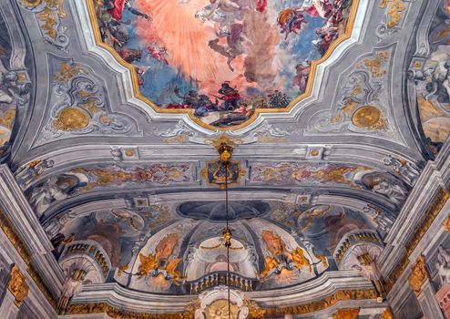 VENICE, ITALY, APRIL 22, 2018 : interiors decor, ceilings and frescoes of Ca'Rezzonico palace, april 22, 2018,  in Venice, italy