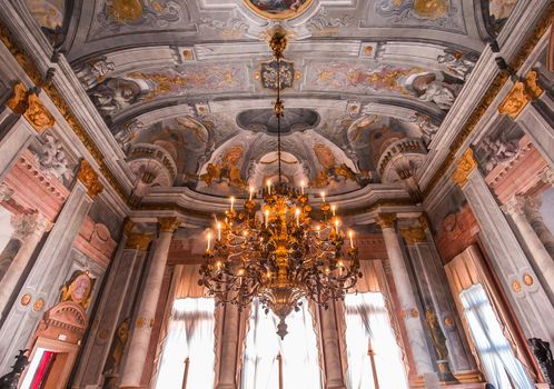 VENICE, ITALY, APRIL 22, 2018 : interiors decor, ceilings and frescoes of Ca'Rezzonico palace, april 22, 2018,  in Venice, italy