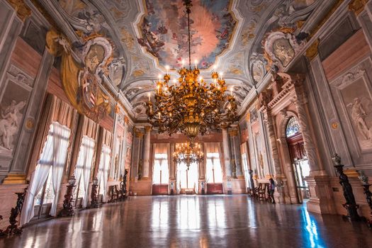 VENICE, ITALY, APRIL 22, 2018 : interiors decor, ceilings and frescoes of Ca'Rezzonico palace, april 22, 2018,  in Venice, italy